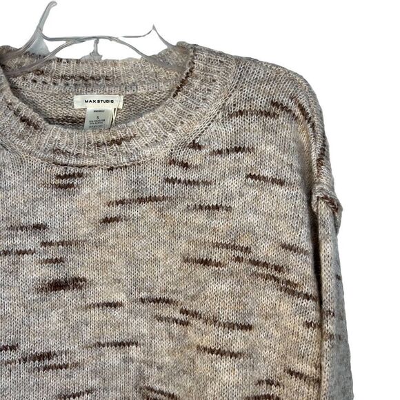 Max Studio Oatmeal Marled Knit Long Sleeve Pullover Sweater - Picture 6 of 8